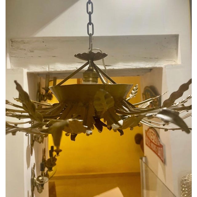 Metal Large Spanish Sunburst Flush Mount in Gilt Metal, 1950 For Sale - Image 7 of 9
