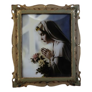 Printed Glass Panel of the Madonna in Prayer, 1950s For Sale