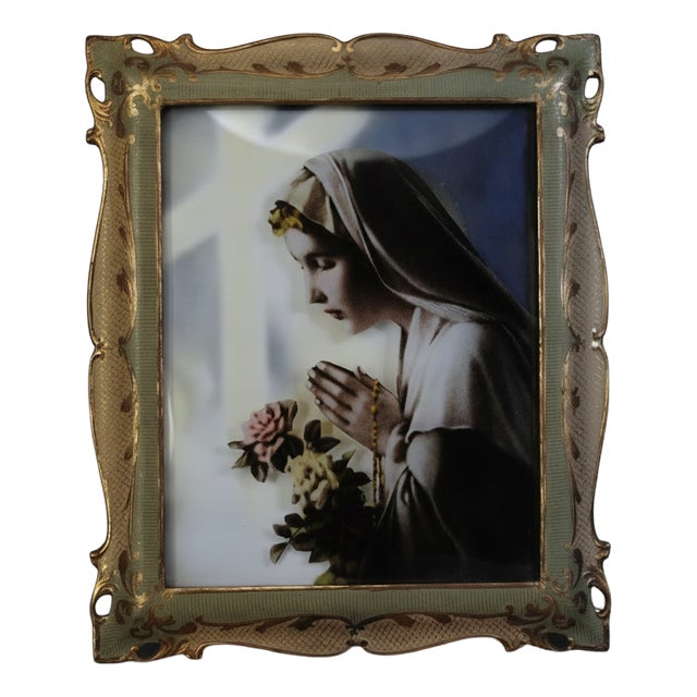 Printed Glass Panel of the Madonna in Prayer, 1950s For Sale