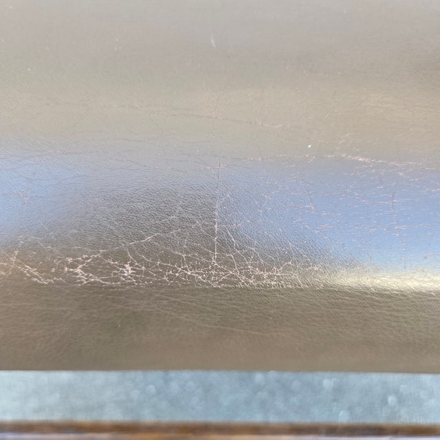 1910s Signed J M Young Mission Style Leather and Wood Footstool For Sale - Image 9 of 10