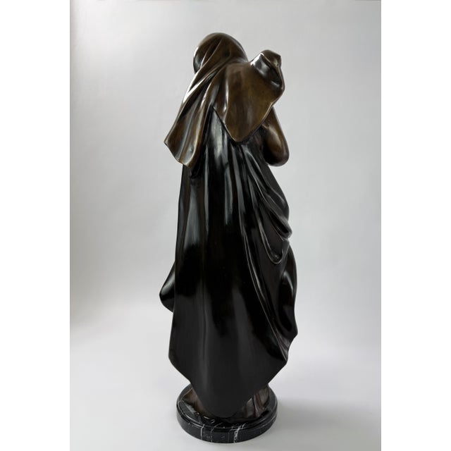 Coffee Late 20th Century Bronze Virgin Mary Statue on Marble Base – Renaissance Religious Sculpture For Sale - Image 8 of 10