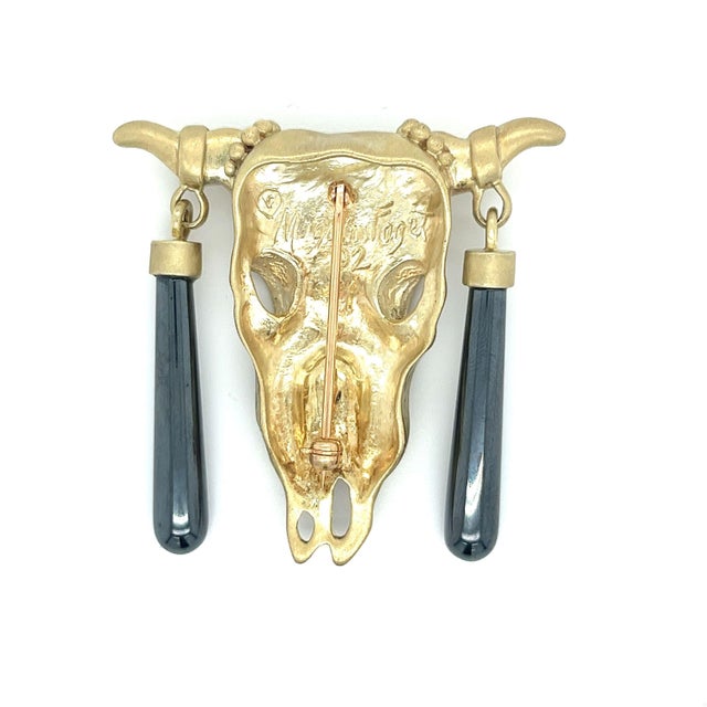Baroque Vintage 14k Brushed Yellow Gold Mignon Faget Signed Dead Bull Brooch or Pendant For Sale - Image 3 of 4
