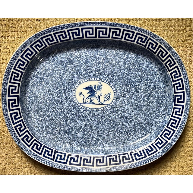 Antique 19th century English Regency blue & white transferware platter with sphinx and Greek key decoration. Measures 20"...