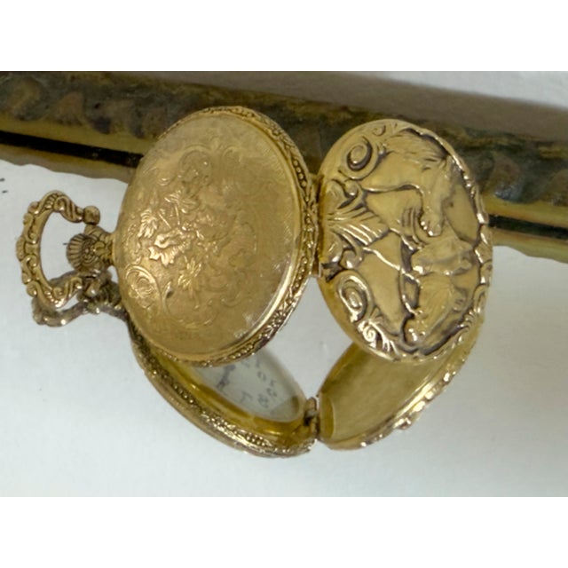 Alphonse Mucha Vintage Mid-20th Century Equestrian Style Brigade Brass PocketWatch For Sale - Image 4 of 12