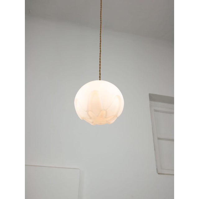 Mid-Century Modern Italian Pendant Lamp in Brass and Opaline For Sale - Image 6 of 15