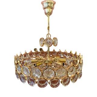 Brass and Crystal Glass Chandelier from Palwa, 1970s For Sale