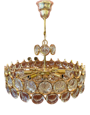 Brass and Crystal Glass Chandelier from Palwa, 1970s