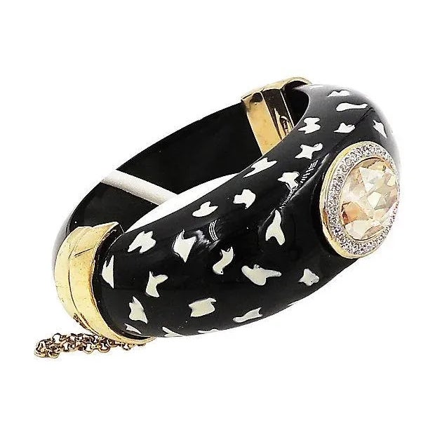 1980s Vintage 1980s Italian Black Spotted Rhinestone Cuff Bracelet For Sale - Image 5 of 8