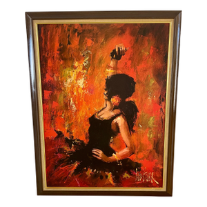 Mid 20th Century Flamenco Dancer Lee Burr Painting 35" X 45", Framed