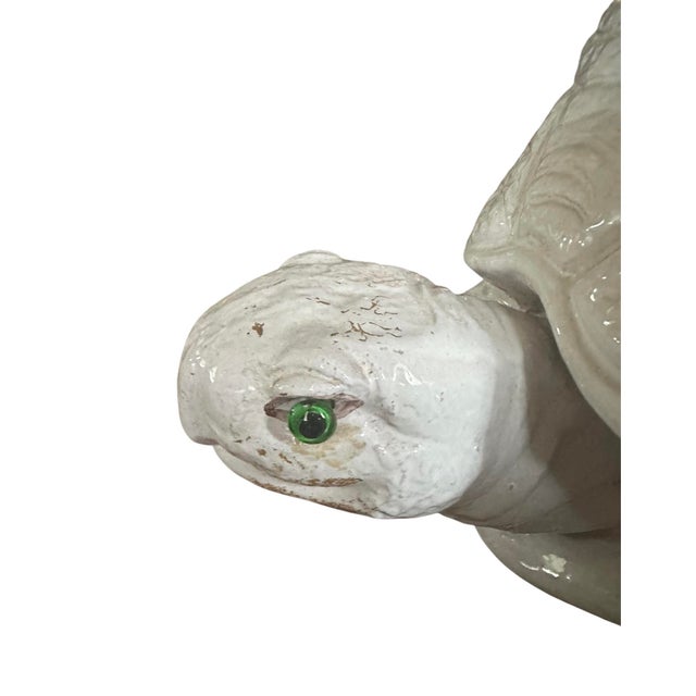 White Vintage Italian White & Green Glazed Terracotta Turtle Ceramic Garden Stool With Pillow Top, Circa 1960 For Sale - Image 8 of 12
