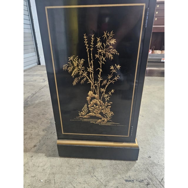 Black Late 20th Century Drexel Heritage Black Lacquer Et Cetera Chinoiserie China Cabinet Bookcase For Sale - Image 8 of 11