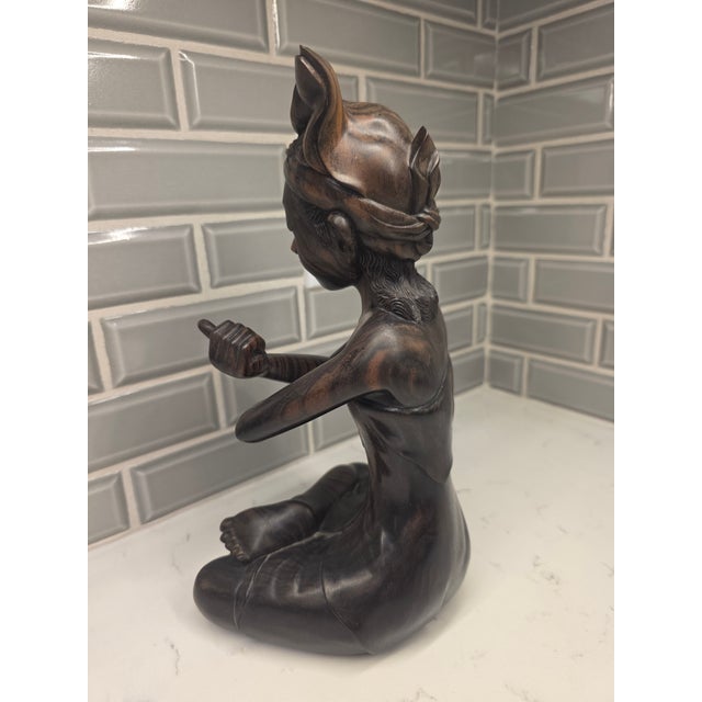 Mid 20th Century Balinese Macassar Ebony Wood Seated Young Boy Sculpture by K. Aria (Mas, Bali) For Sale - Image 9 of 12