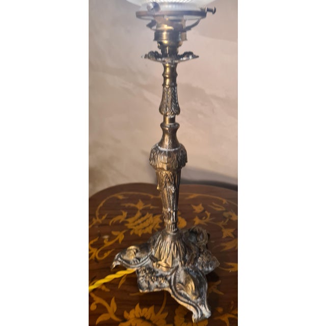 Italian Brass Lamp with Tulip Shade, 1900s For Sale - Image 3 of 8