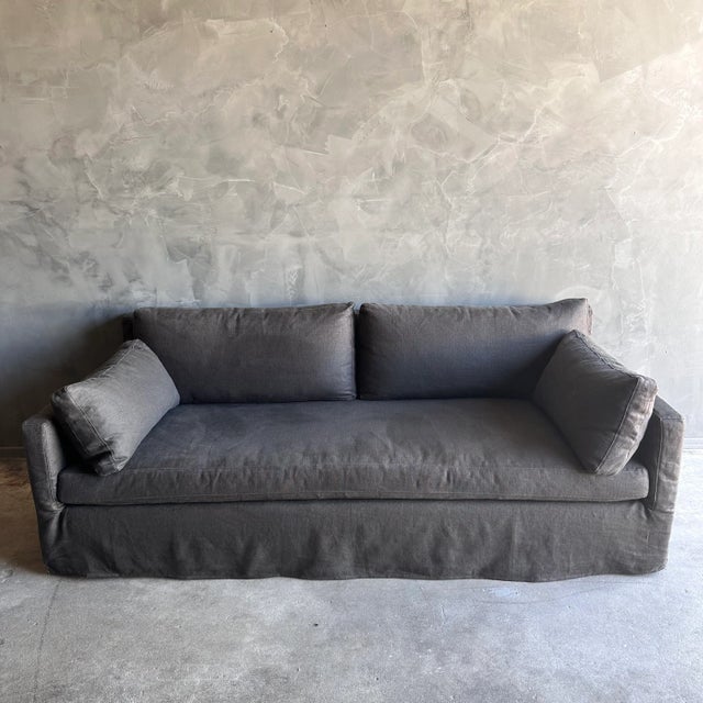 Belgian Linen Slip Covered Square Arm Sofa With Down Cushions Chairish