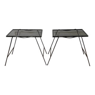 1990s Wrought Iron Stacking Side Garden Table in the Style of Woodard Meadowcraft - A Pair For Sale