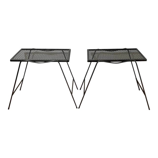1990s Wrought Iron Stacking Side Garden Table in the Style of Woodard Meadowcraft - A Pair For Sale