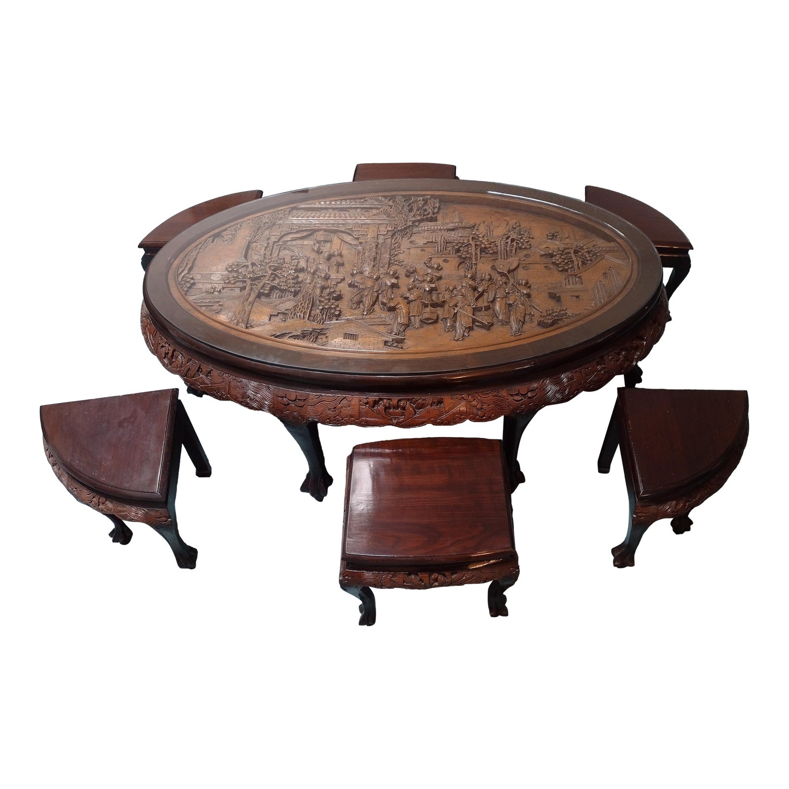 Late 20th Century Chinoiserie Tea Table and Stool Set Attributed
