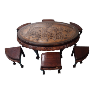 Late 20th Century Chinoiserie Tea Table and Stool Set Attributed to George Zee
