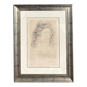 Vintage Boho Salvador Dali Etching “Portrait De La Fontaine”