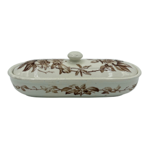 1887 Victorian Kew Brown Transferware Brush Box by Brown-Westhead Moore — Lidded Washstand Piece