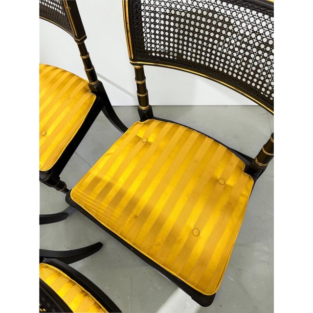 Late 20th Century Set of Six Baker Furniture Regency Ebonized and Parcel Gilt Cane Dining Chairs For Sale In New York - Image 6 of 14