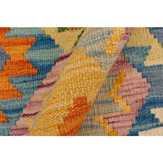 Textile Rustic Turkish Kilim Purple Beige Hand-Woven Wool Rug For Sale - Image 7 of 9