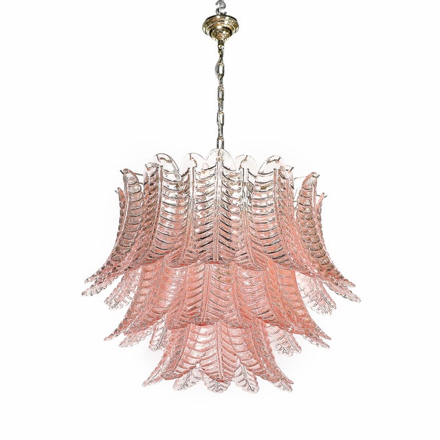 Modernist Hand-Blown Smoked Rose Murano Glass 3-Tier Reeded Feather Chandelier For Sale - Image 9 of 18