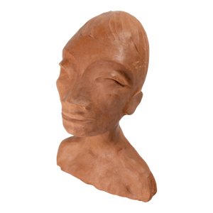 Mid-Century Modern Abstract Terra Cotta Sculptural Figure Bust of a Woman