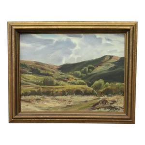 Vintage Elizabeth Howen Untitled Arid Hill Country Landscape Oil Painting on Board