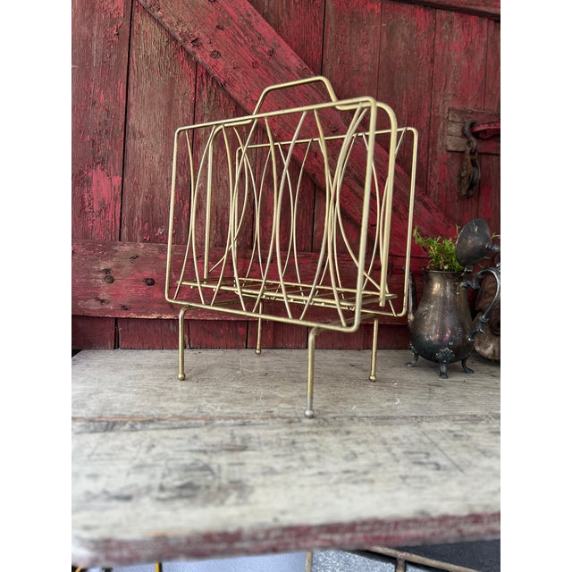 Vintage Brass Magazine Rack With Mid-Century Modern Design Wire Frame For Sale - Image 13 of 13