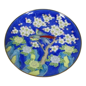1960s Hand Painted Asian Royal Blue Pheasant Plate