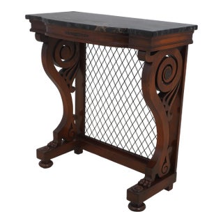 Vintage Marble Top Regency Style Cherry Petticoat Console Table For Sale