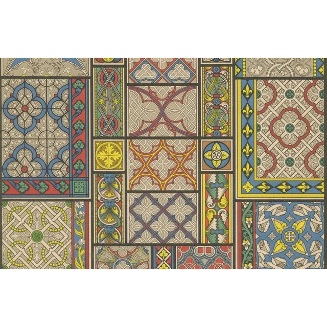After Racinet, Medieval Floor Tile Patterns Middle Ages Decorative Motifs, Plate XLV, 1869, Print For Sale - Image 4 of 10