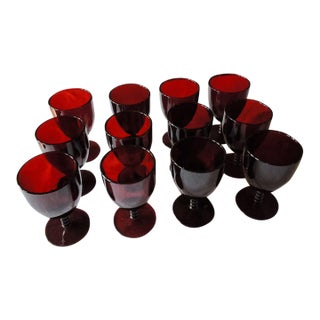 Vintage Mid-Century Modern Royal Ruby Red Goblets - Set of 12 For Sale