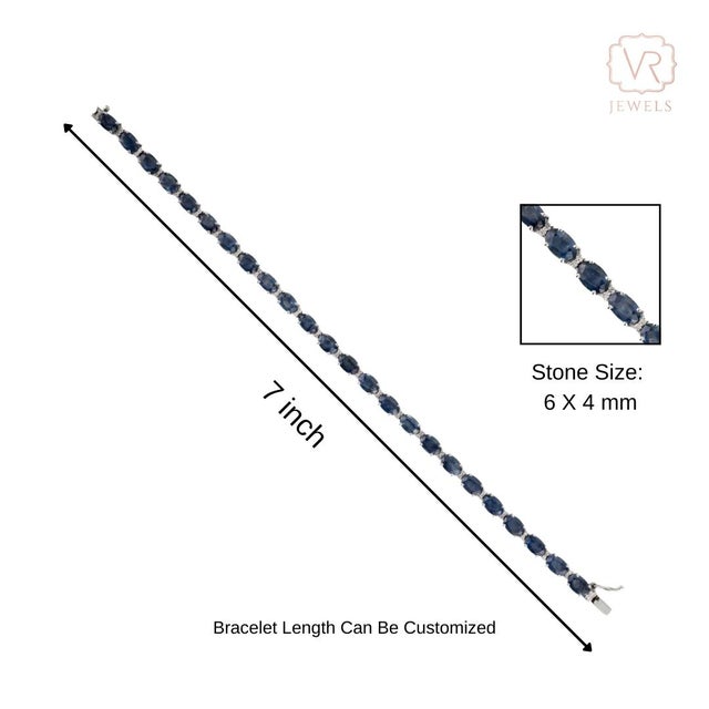 Ink Blue 14.25Ct Natural Oval Blue Sapphire & Diamond 14k Gold Tennis Bracelet for Women- 7 Inches For Sale - Image 8 of 13