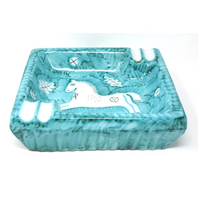 1960s Vintage Mid-Century Cantagalli Turquoise Majolica Horse Ashtray For Sale - Image 5 of 9