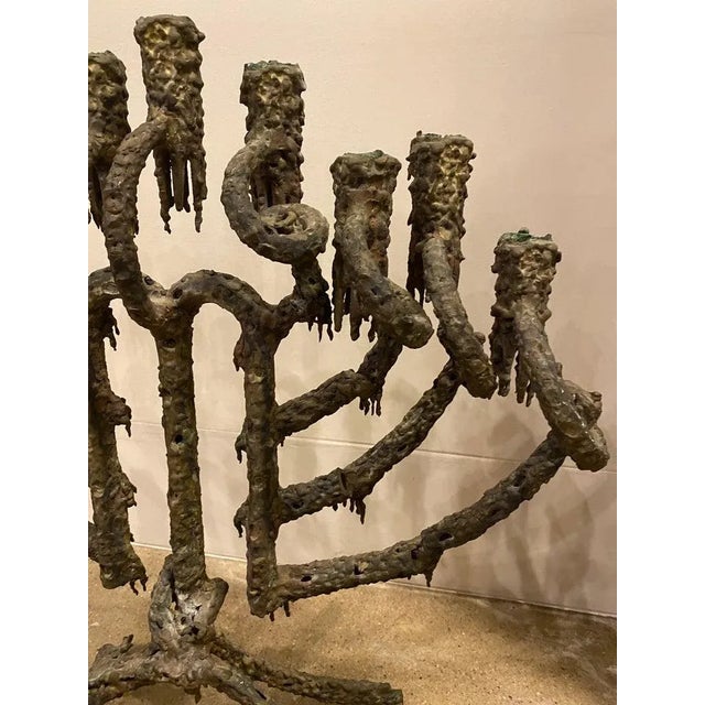 Brutalist Bronze Candelabra or Menorah by Daniel Gluck, California, 1970's For Sale In Austin - Image 6 of 9