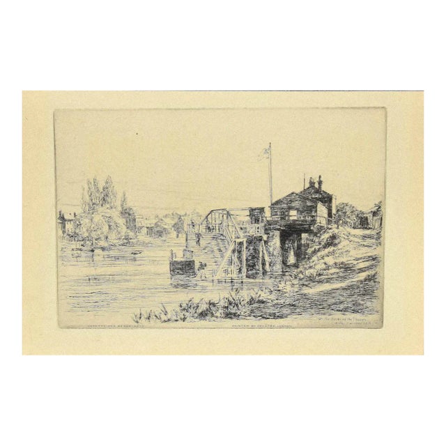 Arthur Evershed - On the Bank of Thames - Etching on Paper - 1876 For Sale