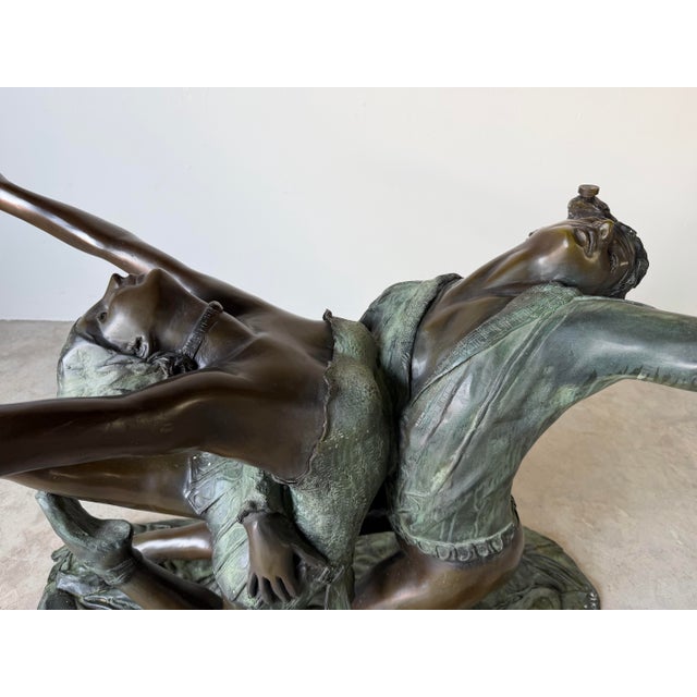 Bronze Vintage Léela Art Sculptural Bronze Ballet Dancers Dining Table Base With Beveled Glass Top For Sale - Image 8 of 13