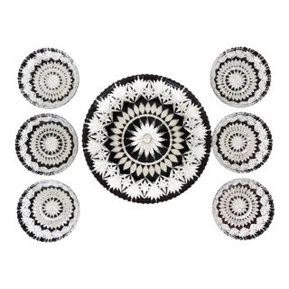 Antique English Ruby Red Cut Glass Serving Set, Charger and Six Bowls/Serving Dishes For Sale