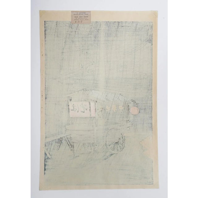 Mid 20th Century Vintage Mid 20th Century Japanese Woodblock Soba Cart at Night For Sale - Image 5 of 8