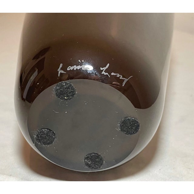 Glass Hand Blown Made Black Red Glass Signed Art Studio Vase For Sale - Image 7 of 8