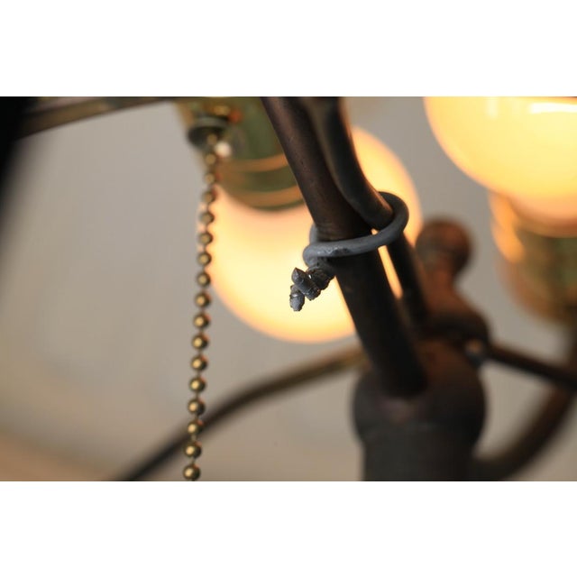 Antique Bradley & Hubbard Bronze Table Lamp With Slag Glass Dome Shade For Sale - Image 12 of 18