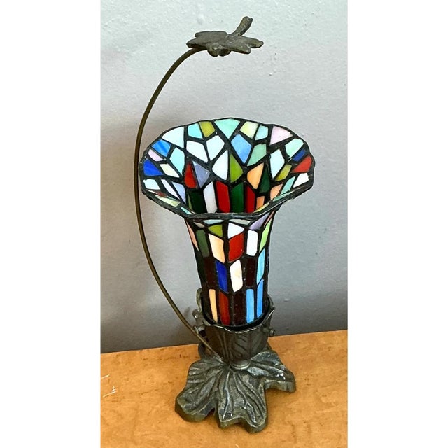 Vintage Stained Glass and Metal Table Lamp For Sale - Image 12 of 12