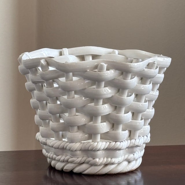 Mid-20th Century Italian Basketweave Ceramic Cachepot For Sale - Image 12 of 18