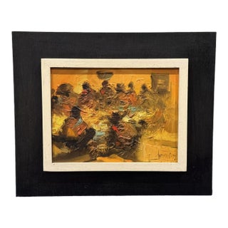 1972 Abstract Seated Figures Oil Painting by Listed Artist Edgardo Sarmiento For Sale
