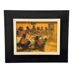 1972 Abstract Seated Figures Oil Painting by Listed Artist Edgardo Sarmiento
