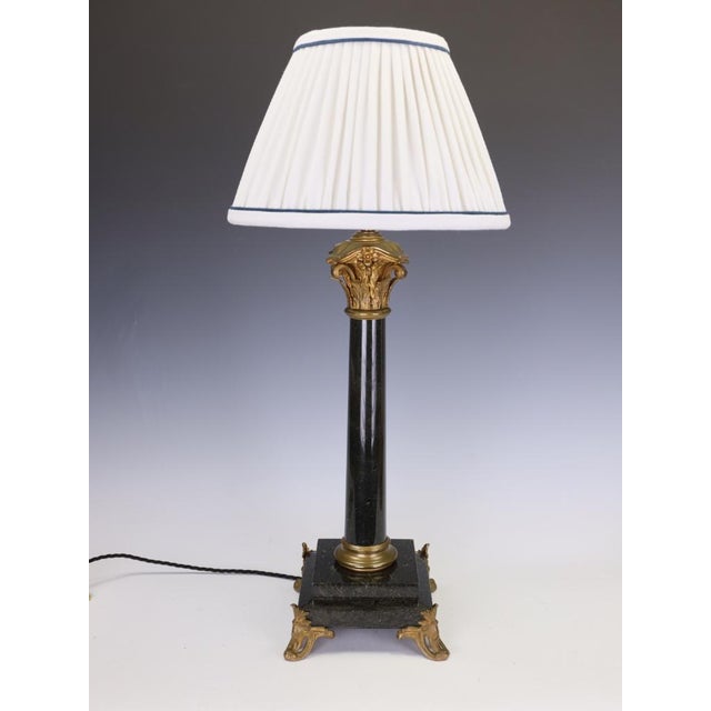 Antique 19th Century French Black Marble Column Table Lamp with Gilt Rococo, 1890 For Sale - Image 3 of 17