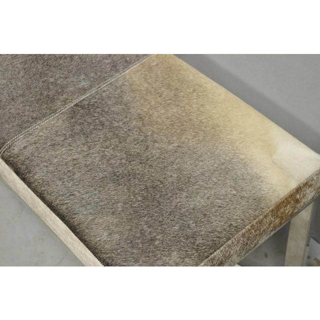 Modern Leather Cowhide Silver Chrome Metal X-Frame Stretcher Base Bench For Sale - Image 12 of 15