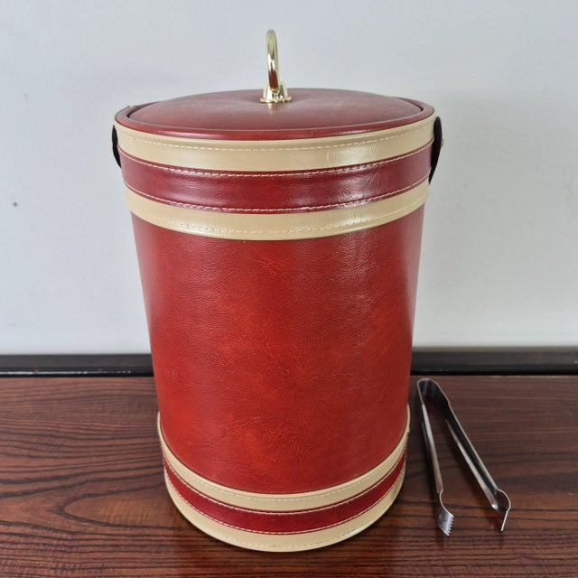 Georges Briard 1970s Georges Briard Red Faux Leather Tall Ice Bucket Champagne Cooler For Sale - Image 4 of 9